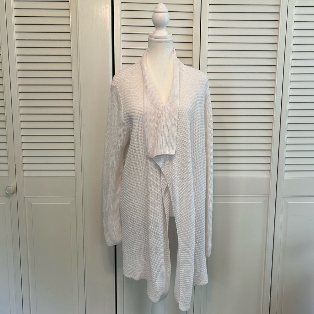 Eileen Fisher Organic Linen Draped Front  Cardigan, White, Size 1X